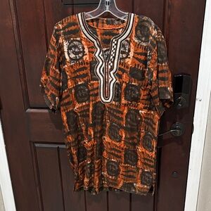 Men's Orange and Black Dashiki Shirt